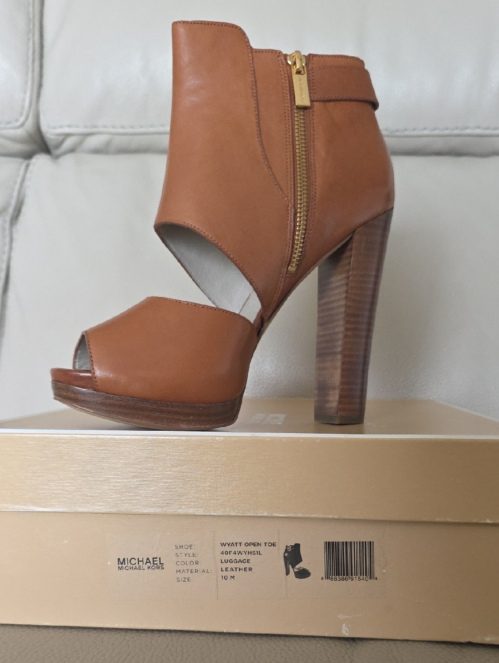 MICHAEL Michael Kors Luggage Brown Leather Open-Toe Ankle Bootie